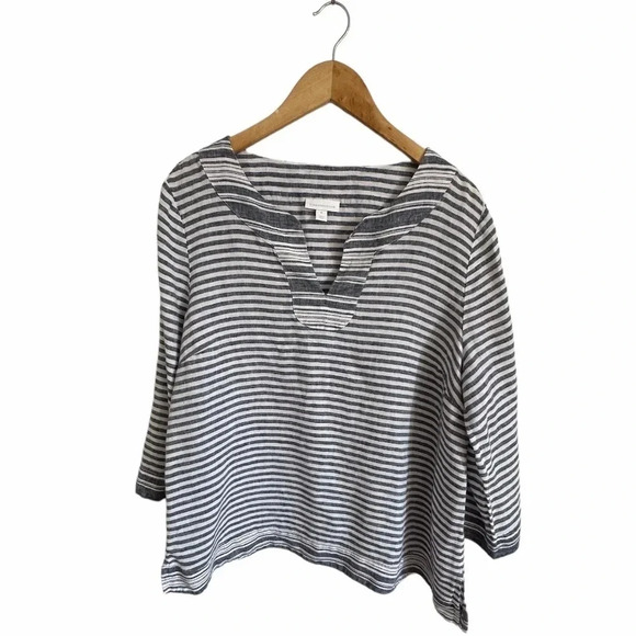 ChartersClub 100% Linen Tunic Striped Top Bluegrass and White Size XL - Picture 1 of 8
